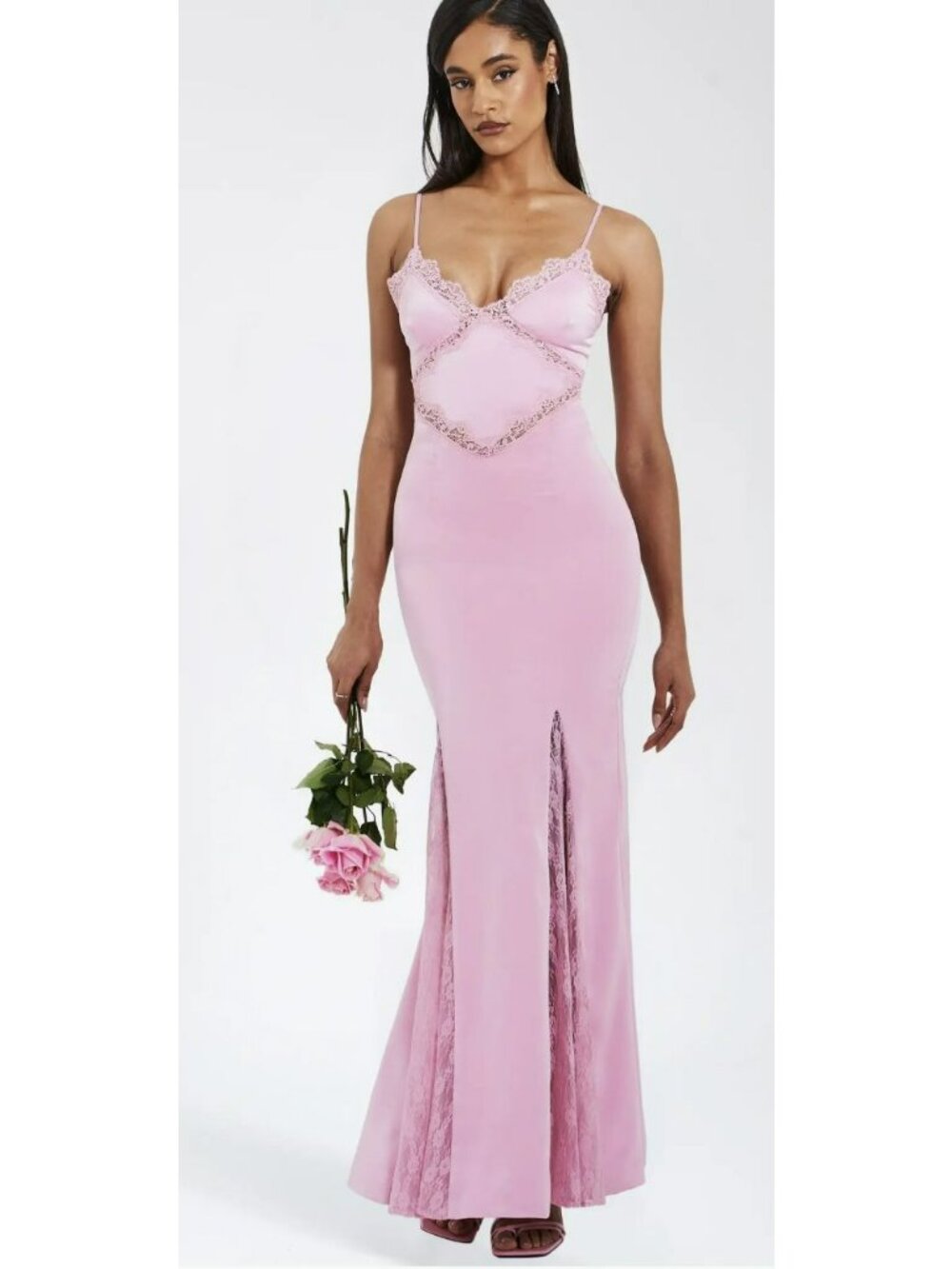 Miss Circle Xandria Lace Satin Mermaid Flare Maxi Dress Medium New